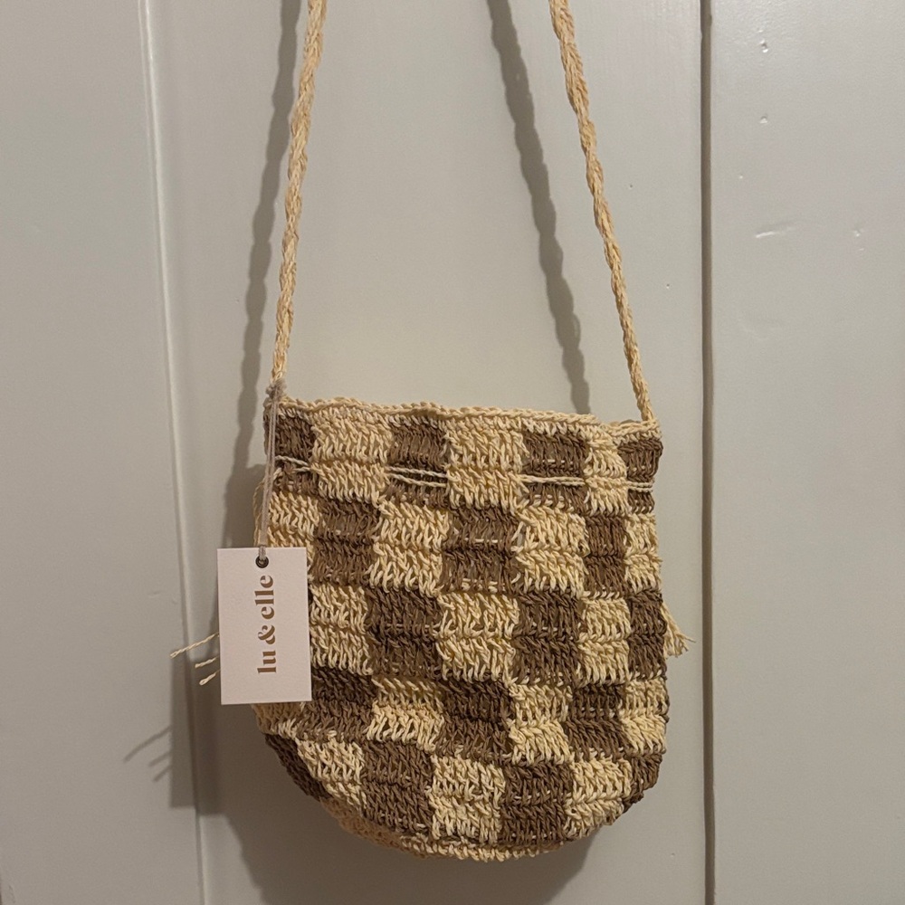 NWT Woven Checkered Bag - Brown and Cream